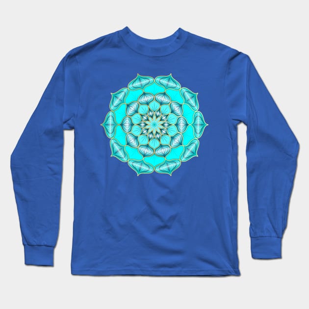 Mandala Shiney Ornaments Blue Gold Long Sleeve T-Shirt by Crea Twinkles